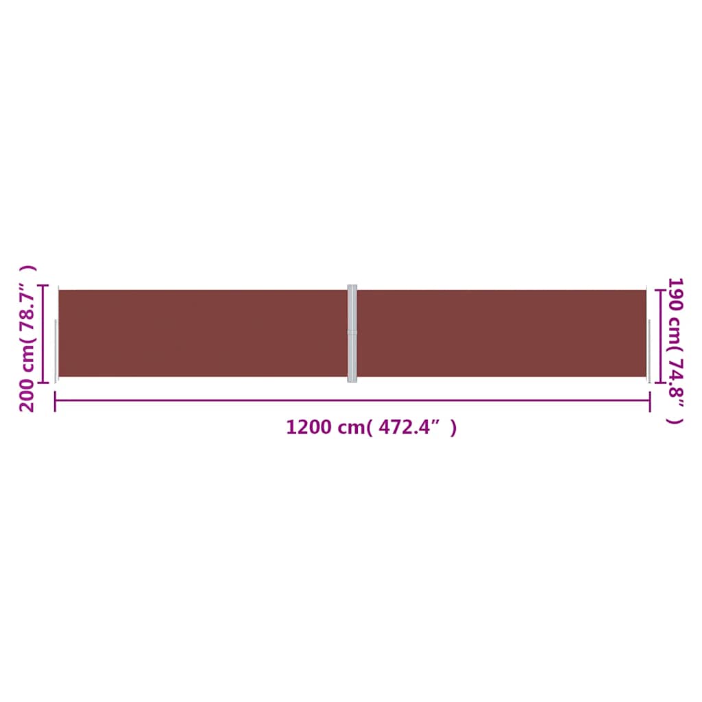 318081 vidaXL Retractable Side Awning Brown 200x1200 cm