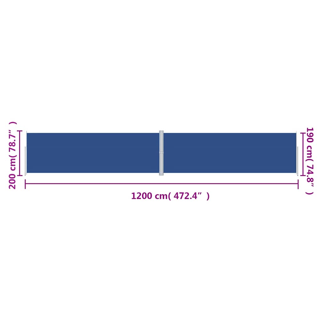 318082 vidaXL Retractable Side Awning Blue 200x1200 cm