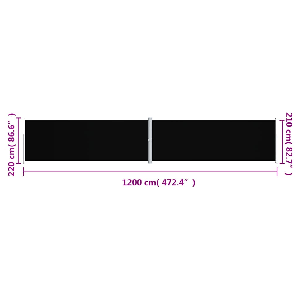 318084 vidaXL Retractable Side Awning Black 220x1200 cm