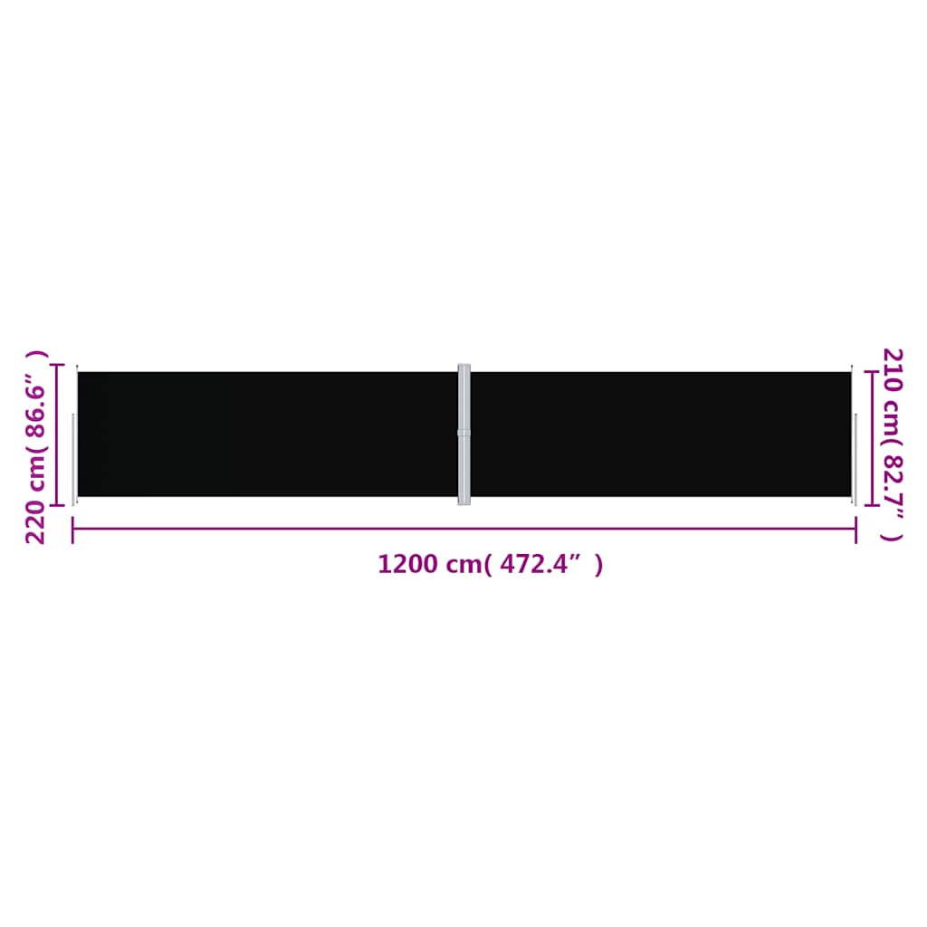 Retractable Side Awning Black 220x1200 cm
