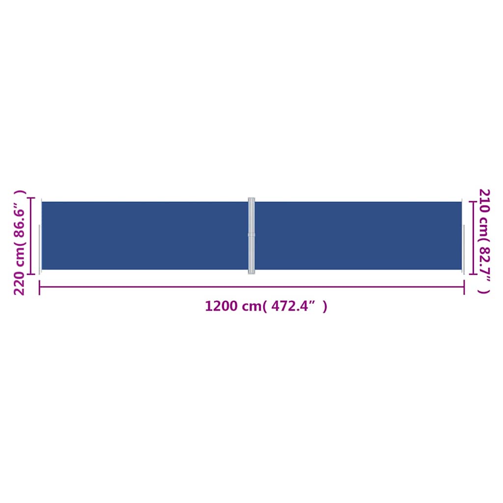 318088 vidaXL Retractable Side Awning Blue 220x1200 cm