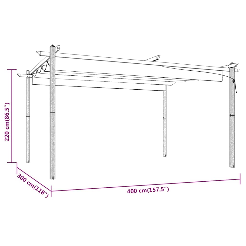 318539 vidaXL Garden Gazebo with Retractable Roof 4x3 m Taupe