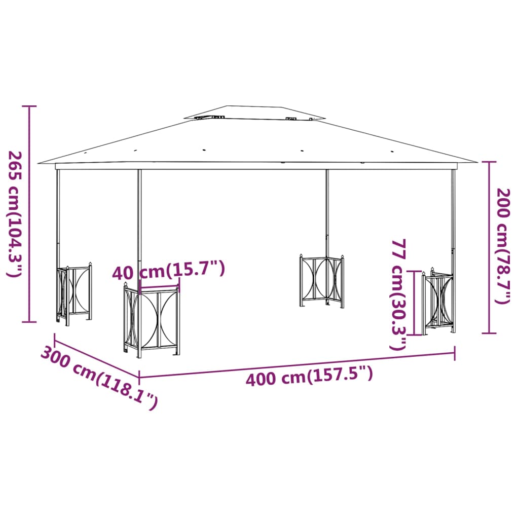 318545 vidaXL Gazebo with Sidewalls&Double Roofs 3x4 m Taupe