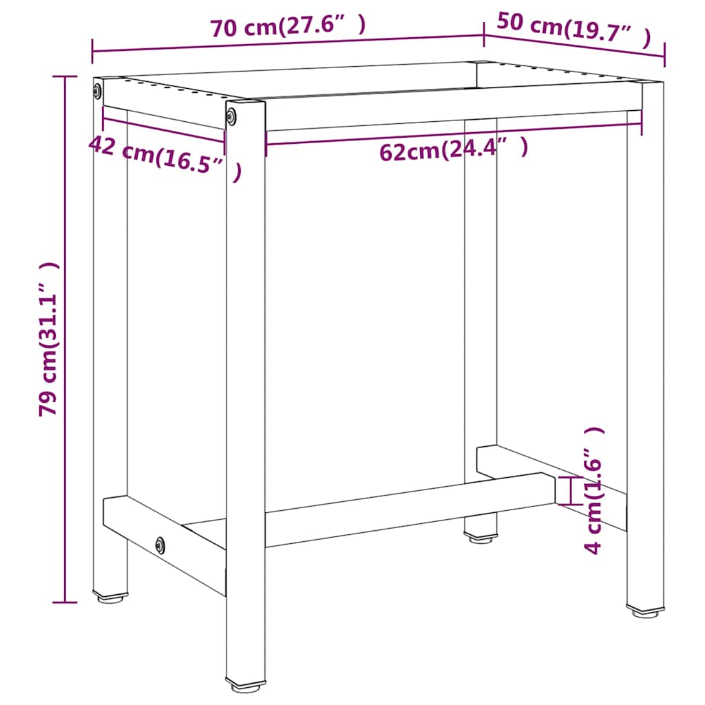 Work Bench Frame Matte Black and Matte Red 70x50x79 cm Metal