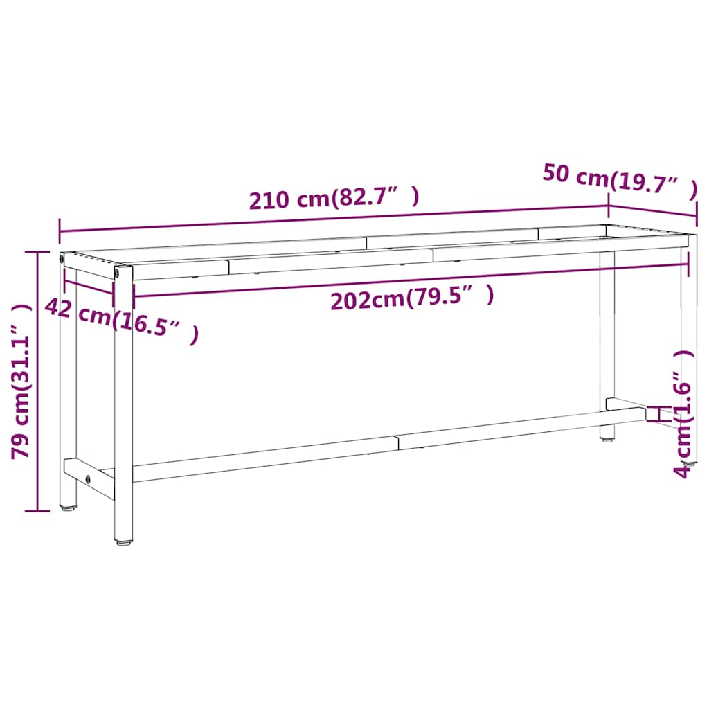 151454 vidaXL Work Bench Frame Matte Black and Matte Red 210x50x79 cm Metal