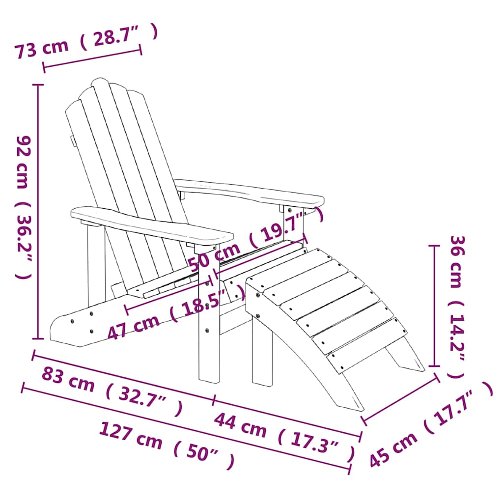 318645 vidaXL Garden Adirondack Chair with Footstool HDPE White