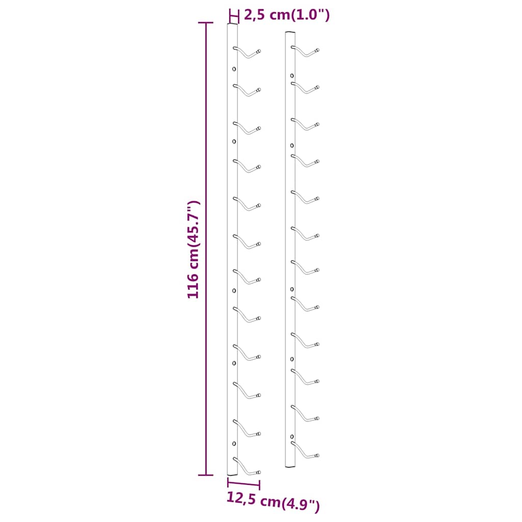 340881 vidaXL Wall Mounted Wine Rack for 12 Bottles 2 pcs White Iron