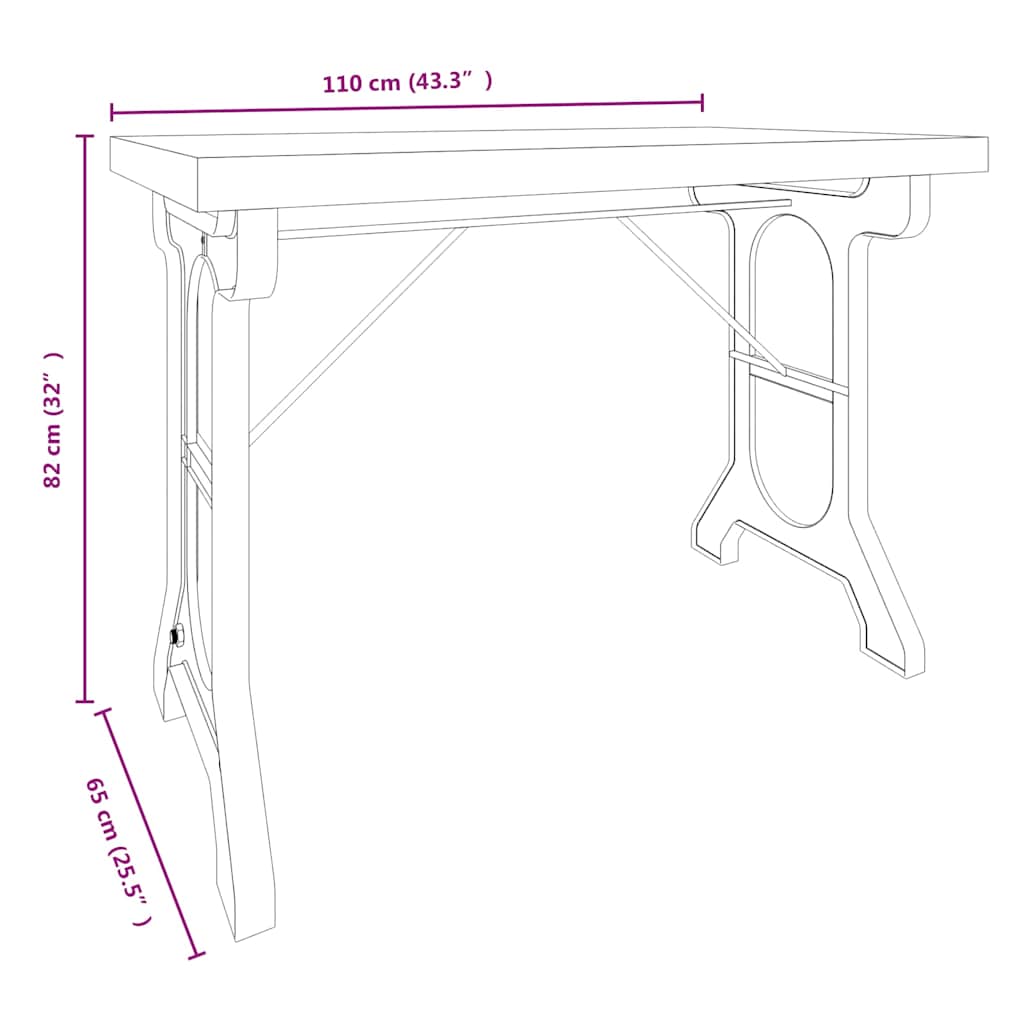 340769 vidaXL Dining Table 110x65x82 cm Solid Wood Fir and Iron