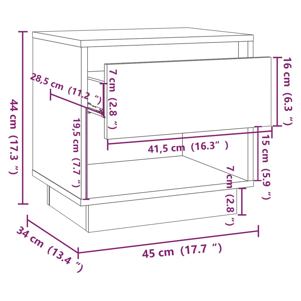 Bedside Cabinet Concrete Grey 45x34x44 cm Engineered Wood