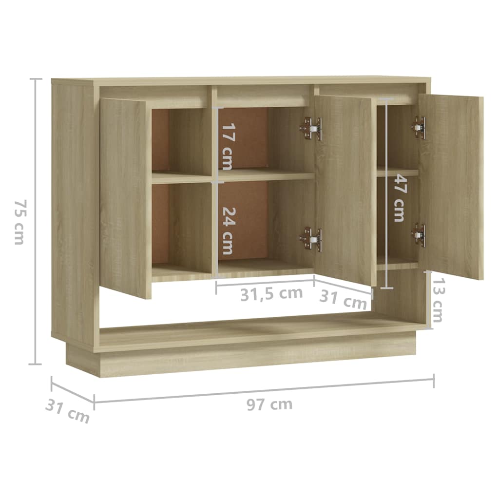 809533 vidaXL Sideboard Sonoma Oak 97x31x75 cm Engineered Wood
