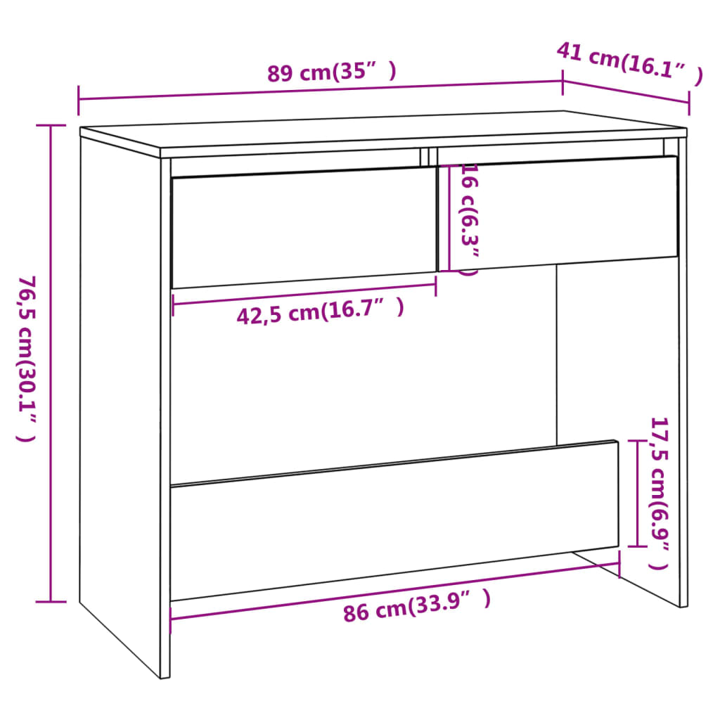809566 vidaXL Console Table White 89x41x76,5 cm Engineered Wood