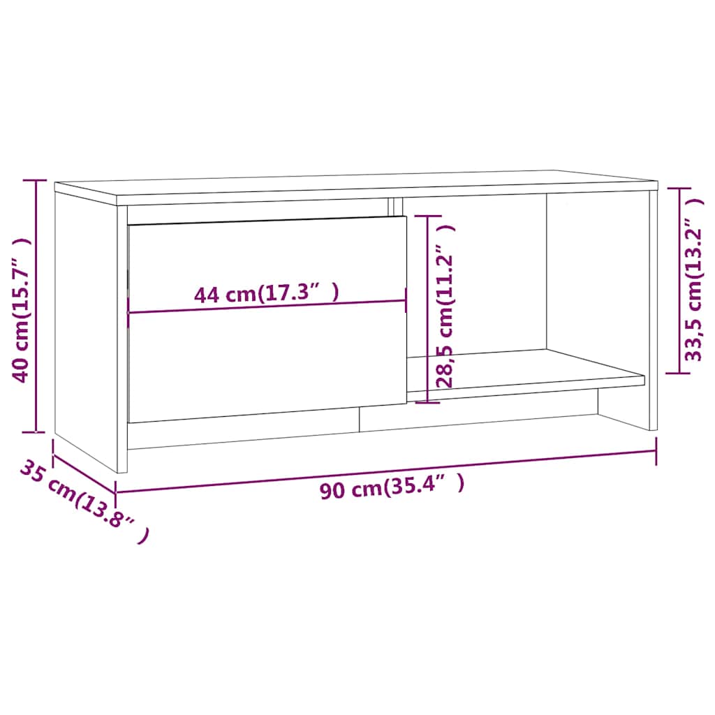 809782 vidaXL TV Cabinet White 90x35x40 cm Engineered Wood