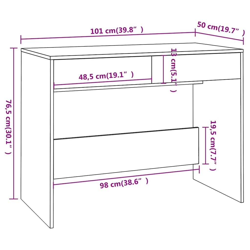 Desk Grey Sonoma 101x50x76,5 cm Engineered Wood
