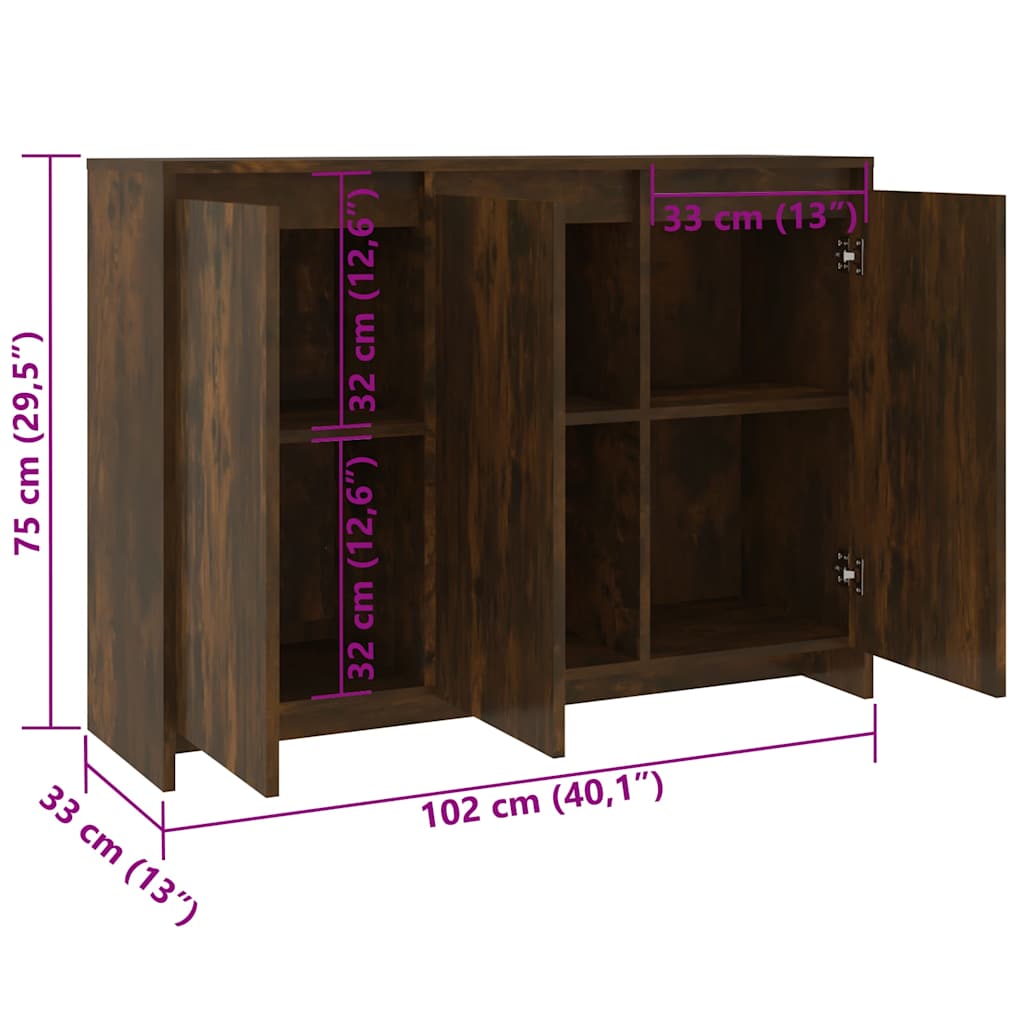 Sideboard Smoked Oak 102x33x75 cm Engineered Wood