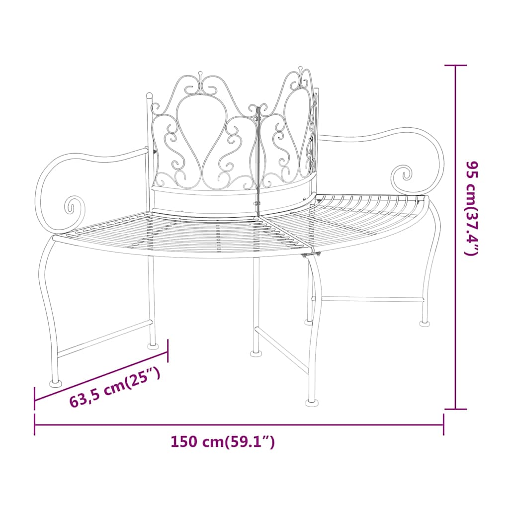 318823 vidaXL Tree Bench 150 cm Black Steel