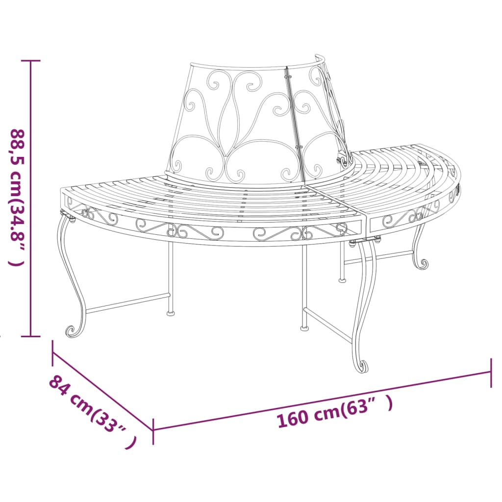 Tree Bench | Black | Steel | Half Round | Decorative Inlays