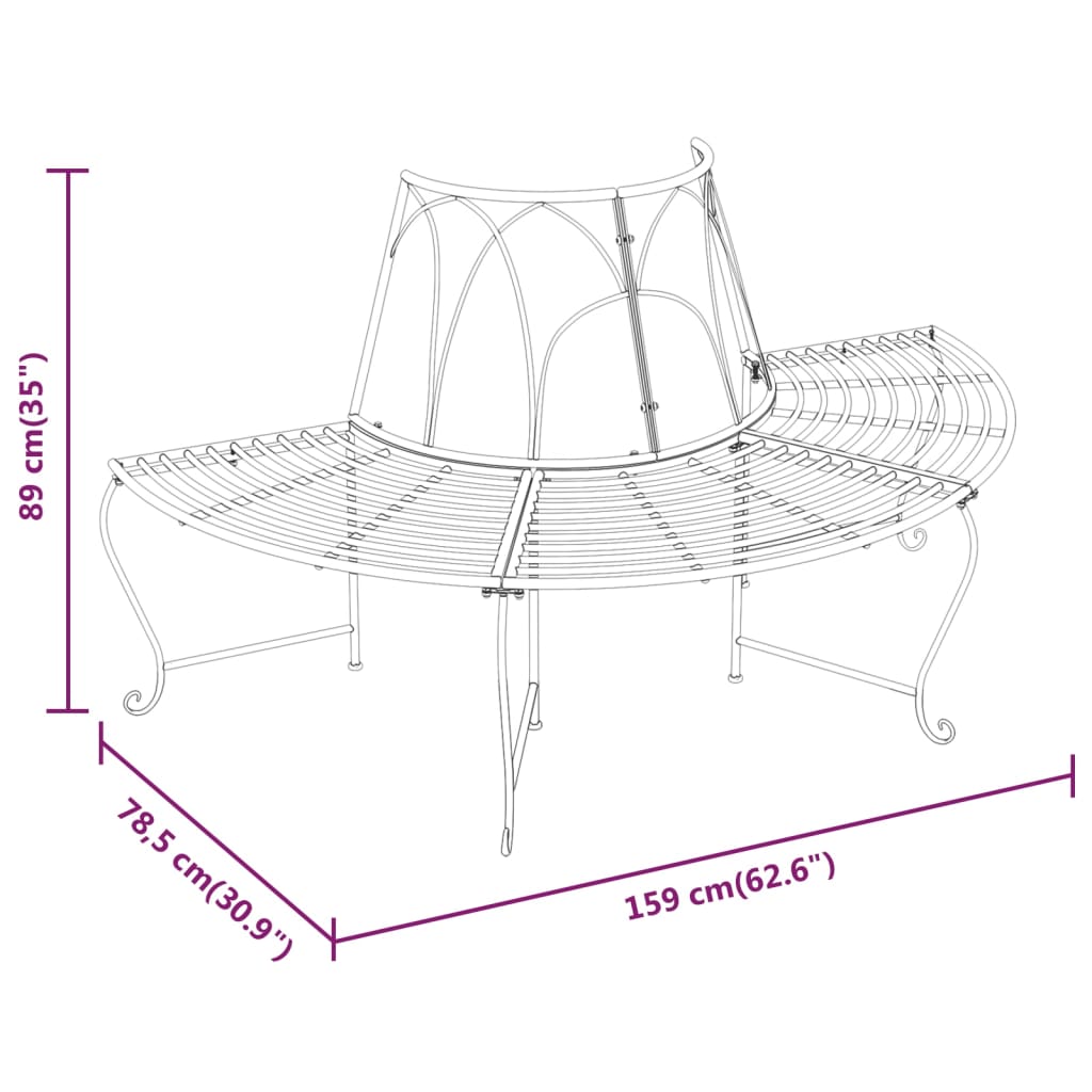 Tree Bench | Black | Steel | Medium | Durable | Half Round Tree Bench