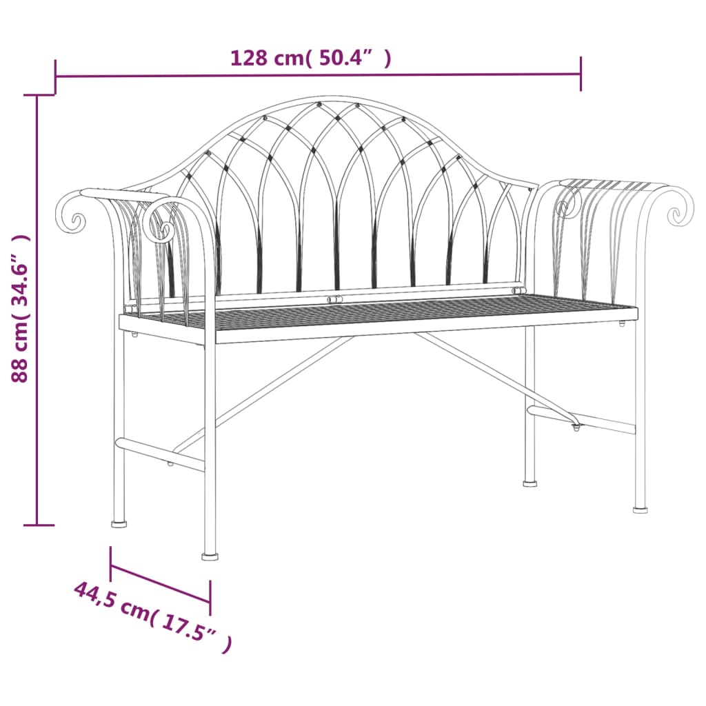 318828 vidaXL 2-Seater Garden Bench 128 cm Black Steel