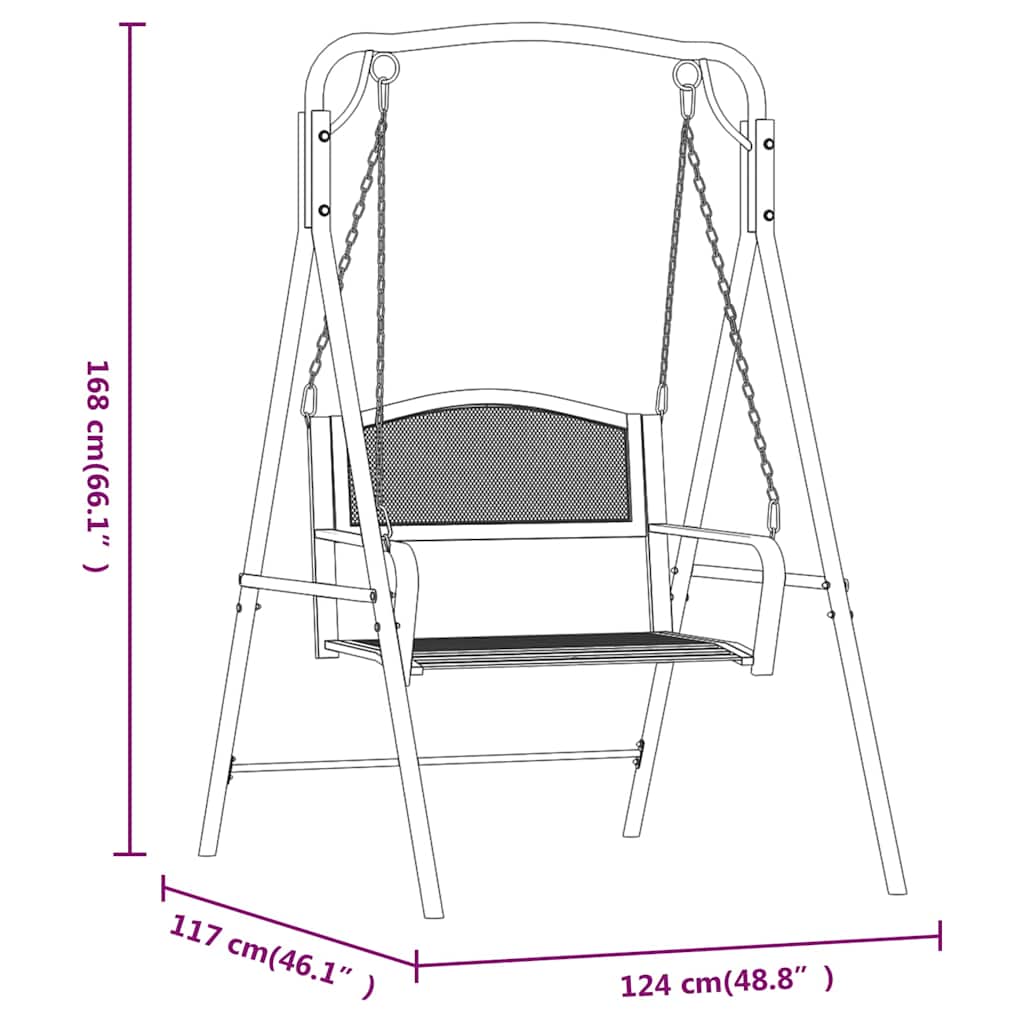 318832 vidaXL Swing Bench 124 cm Black Steel