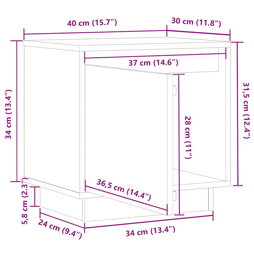 Bedside Cabinet White 40x30x40 cm Solid Wood Pine