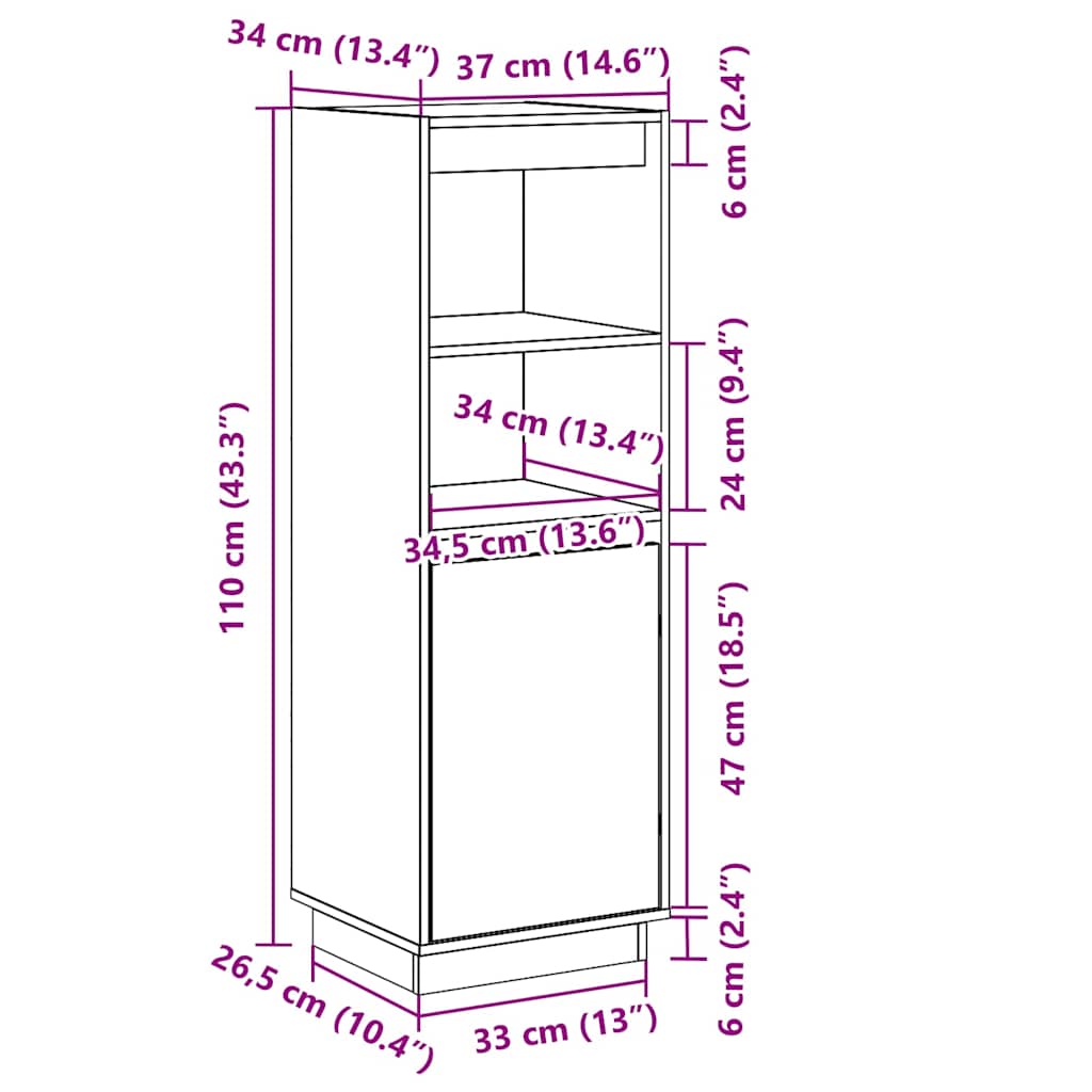 Highboard White 37x34x110 cm Solid Wood Pine
