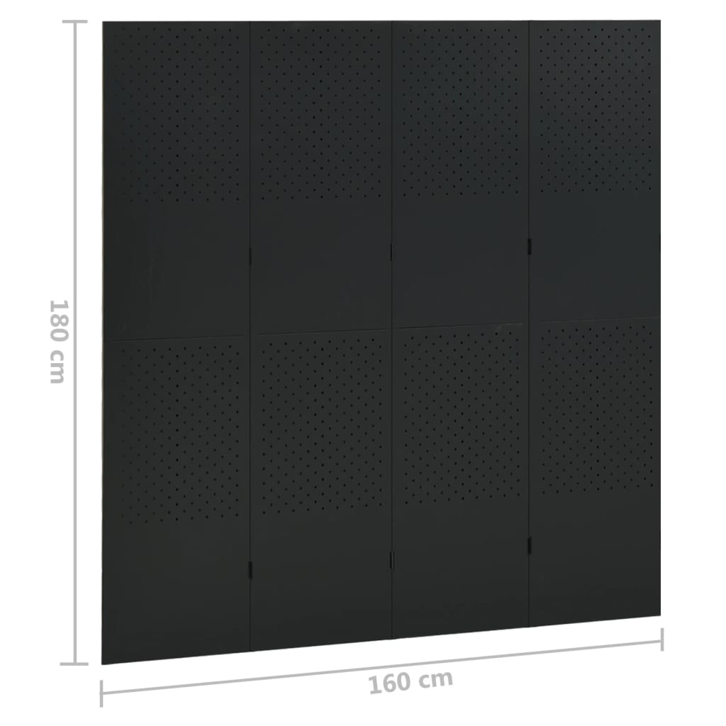 4-Panel Room Dividers 2 pcs Black 160x180 cm Steel