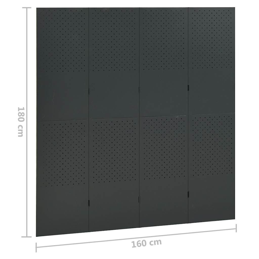 4-Panel Room Dividers 2 pcs Anthracite 160x180 cm Steel