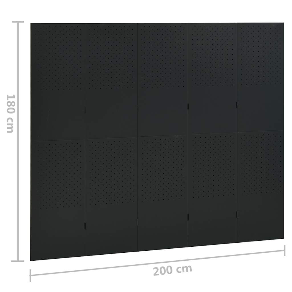 5-Panel Room Dividers 2 pcs Black 200x180 cm Steel