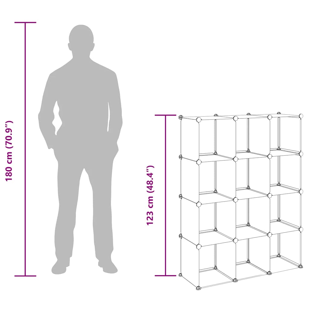 Storage Cube Organiser with 12 Cubes Transparent PP