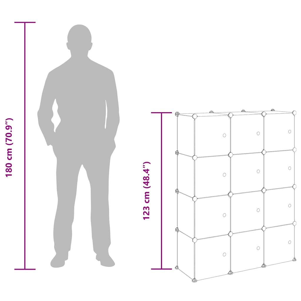 Storage Cube Organiser with 12 Cubes and Doors Black PP
