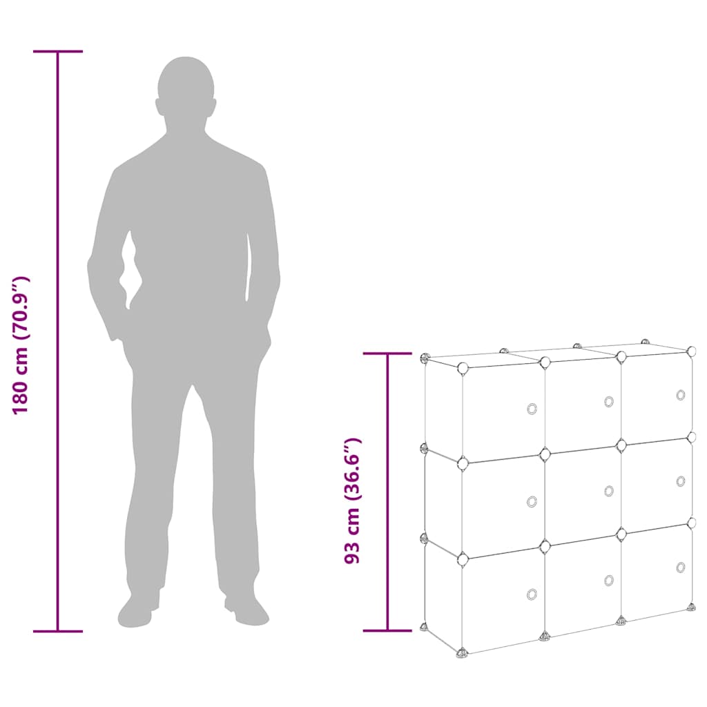 Storage Cube Organiser with 9 Cubes and Doors Black PP