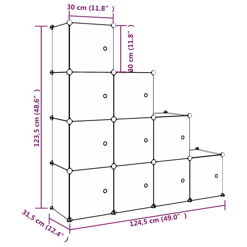 340577 vidaXL Cube Storage Cabinet for Kids with 10 Cubes White PP