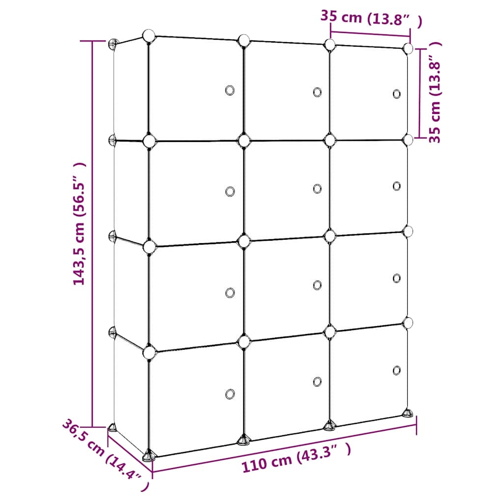 340579 vidaXL Cube Storage Cabinet for Kids with 12 Cubes Green PP