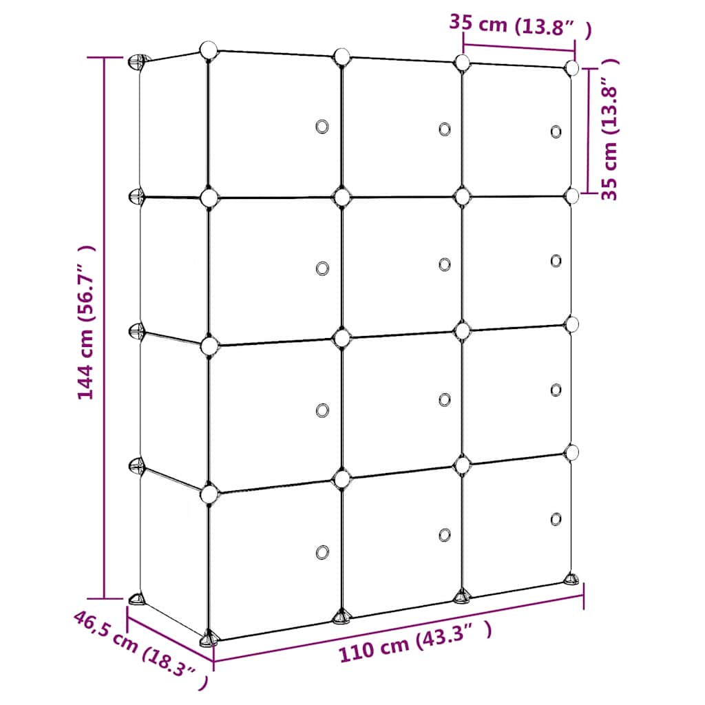 340580 vidaXL Cube Storage Cabinet for Kids with 12 Cubes Blue PP