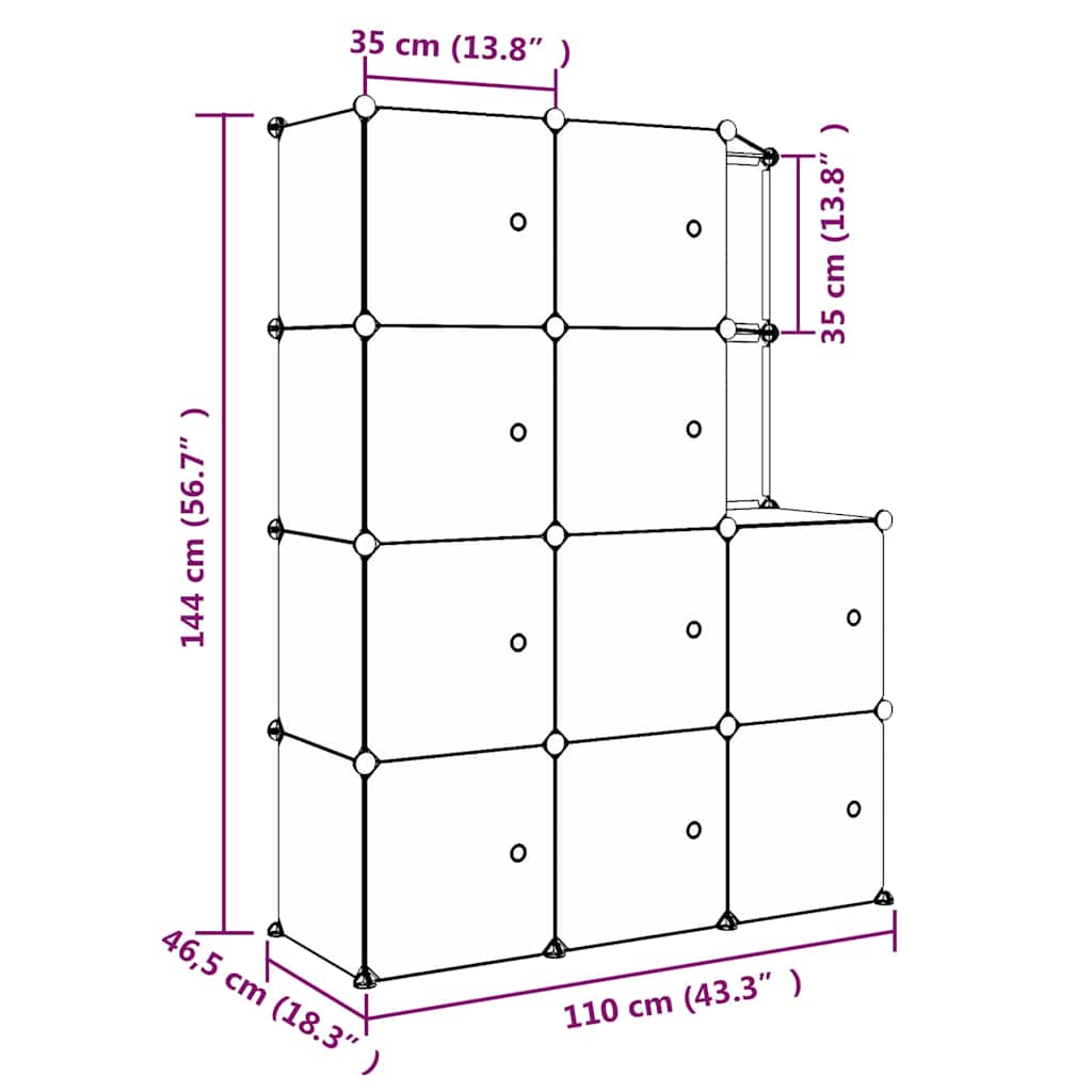 340582 vidaXL Cube Storage Cabinet for Kids with 10 Cubes Black PP