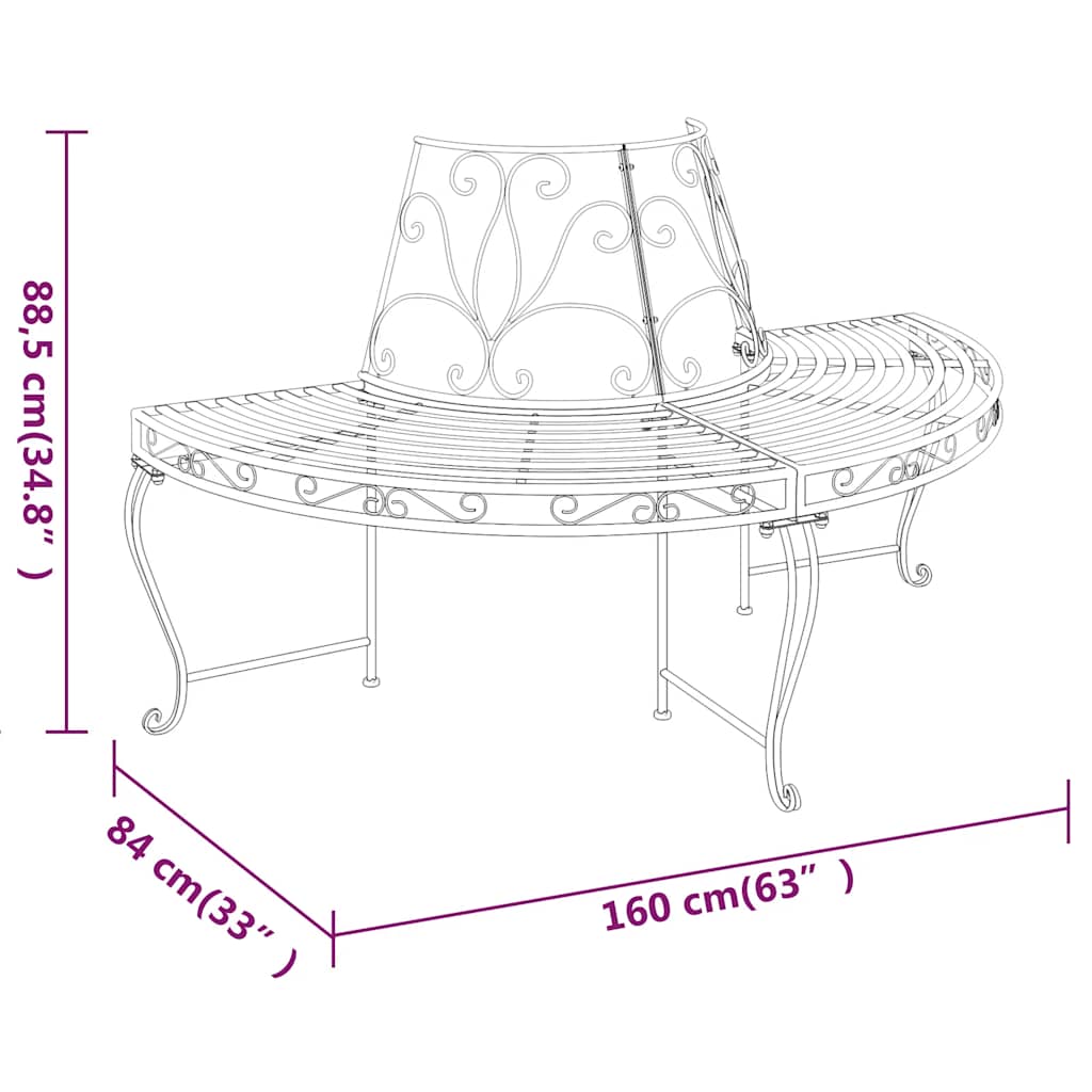 Half Round Tree Bench 2 pcs Ø160 cm Black Steel