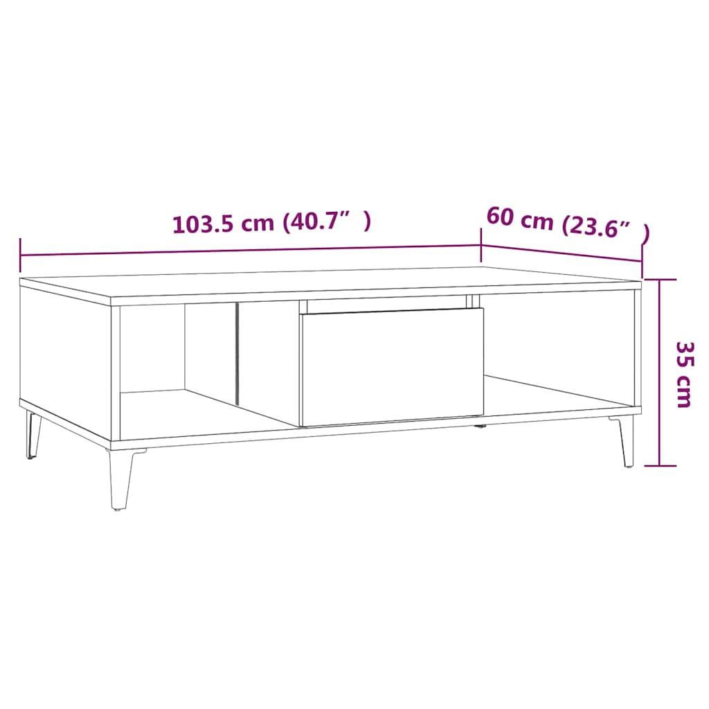 813179 vidaXL Coffee Table Smoked Oak 103,5x60x35 cm Engineered Wood