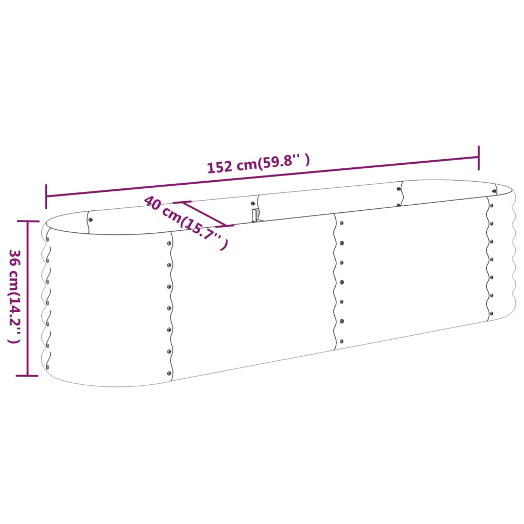 Garden Raised Bed | Grey | Powder-coated steel | 152 x 40 x 36 cm