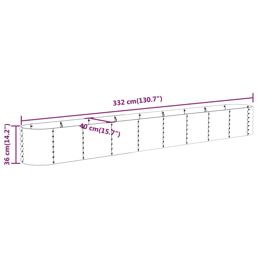 Garden Raised Bed Galvanised Steel 332x40x36 cm Grey