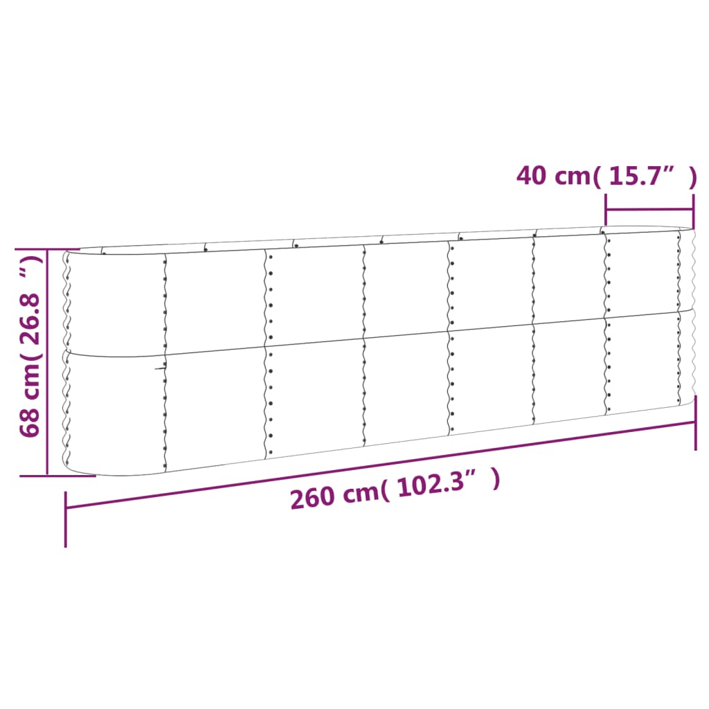 Garden Raised Bed Galvanised Steel 260x40x68 cm Grey