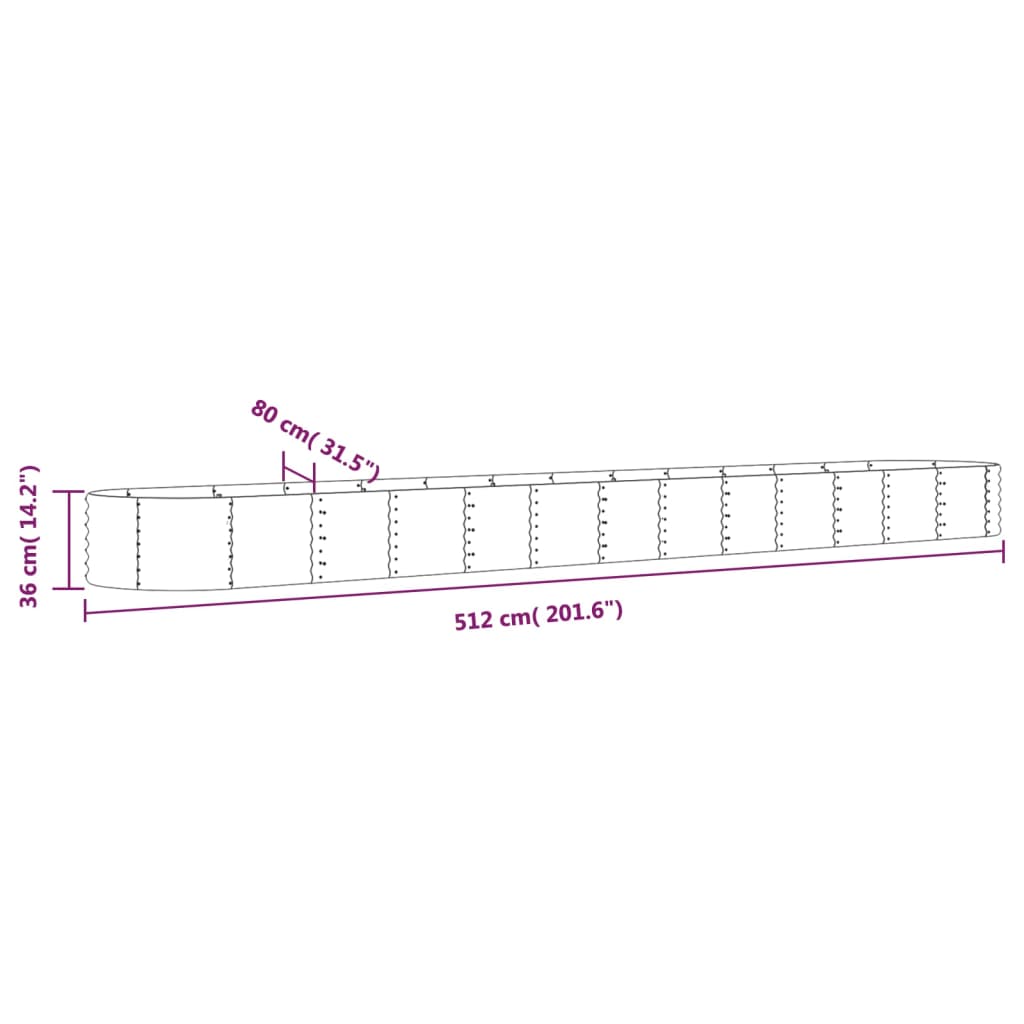 Garden Raised Bed Galvanised Steel 512x80x36 cm Green