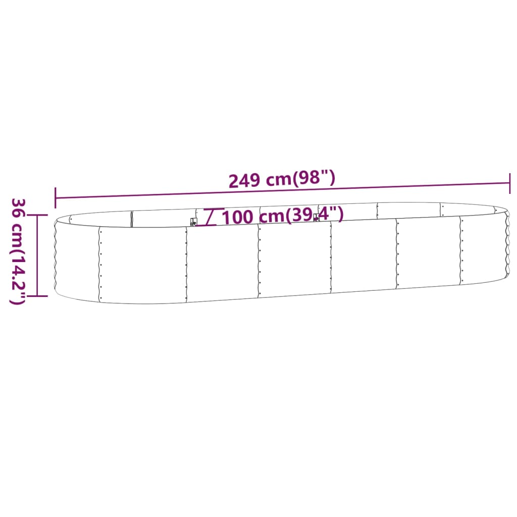 Garden Raised Bed Galvanised Steel 249x100x36 cm Green