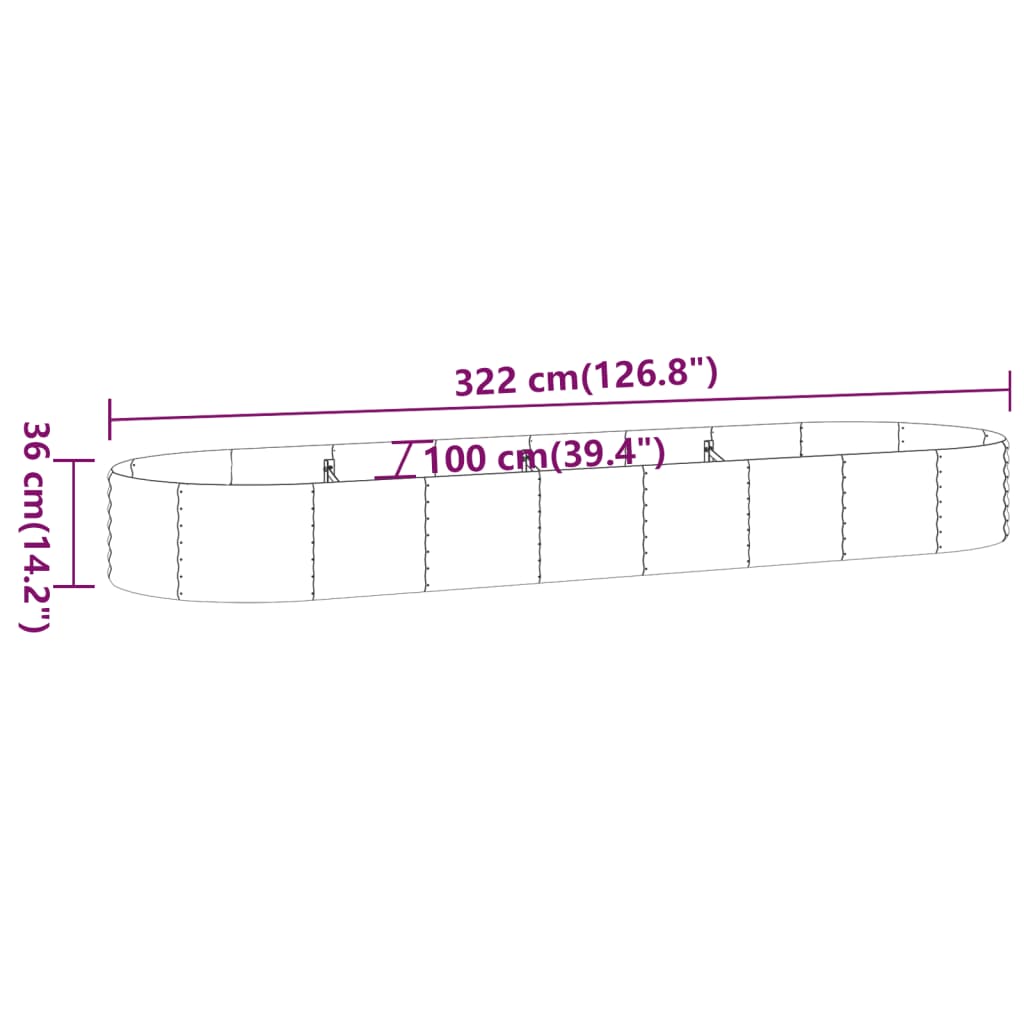 Garden Raised Bed Galvanised Steel 322x100x36 cm Grey