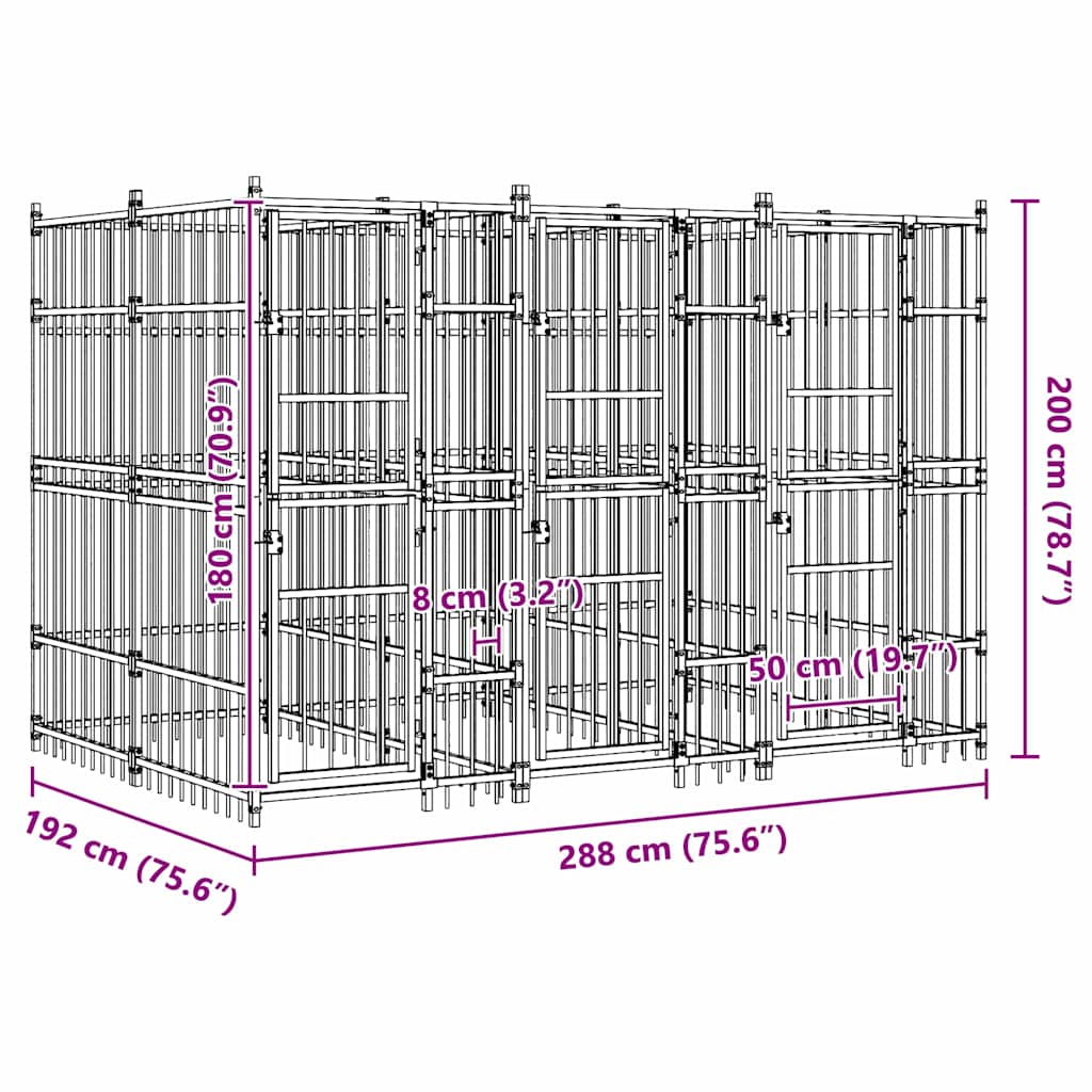 Outdoor Dog Kennel Steel 7.37 m²