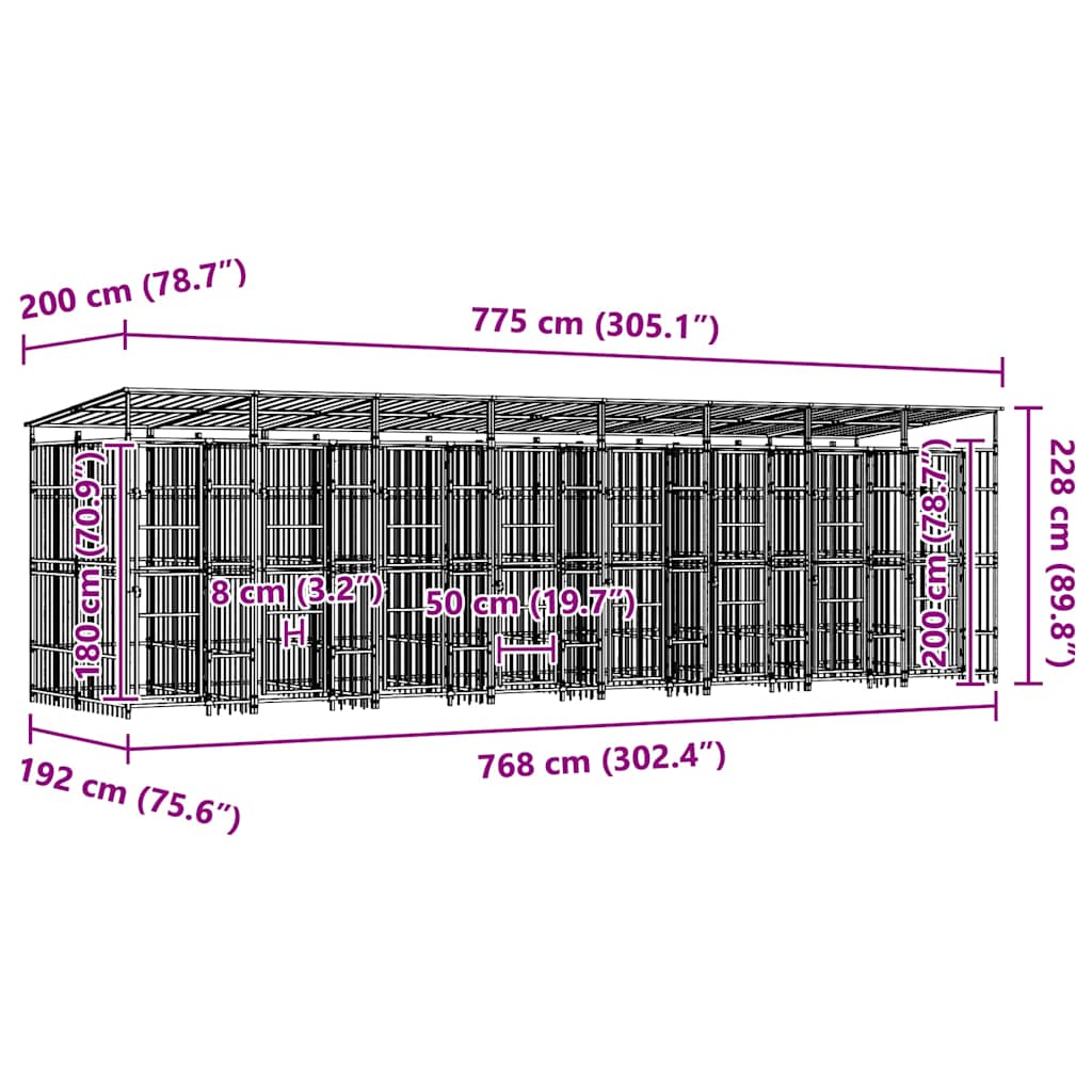 Outdoor Dog Kennel with Roof Steel 14.75 m²