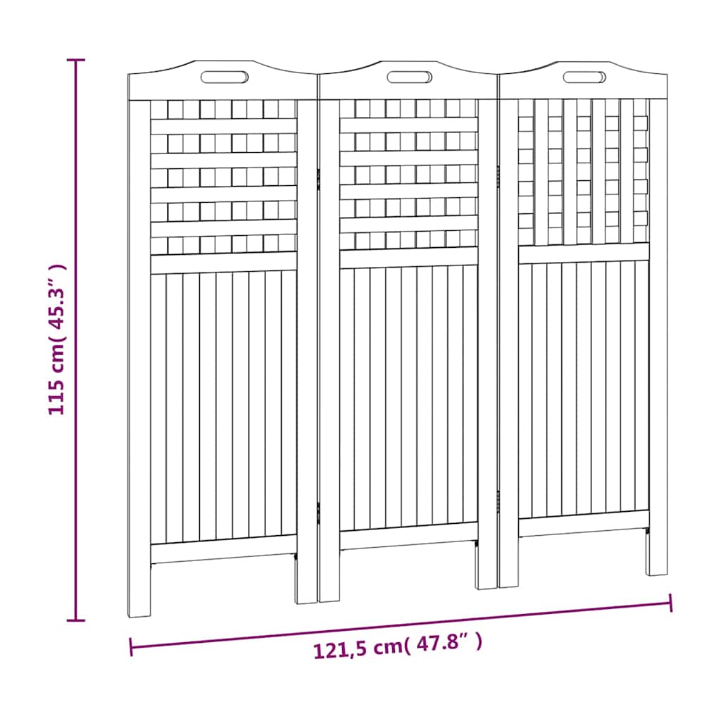 3-Panel Room Divider 121,5x2x115 cm Solid Wood Acacia