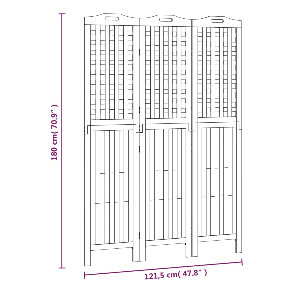 3-Panel Room Divider 121,5x2x180 cm Solid Wood Acacia