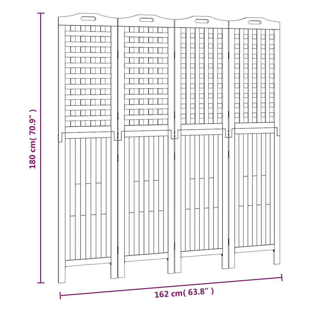 4-Panel Room Divider 162x2x180 cm Solid Wood Acacia
