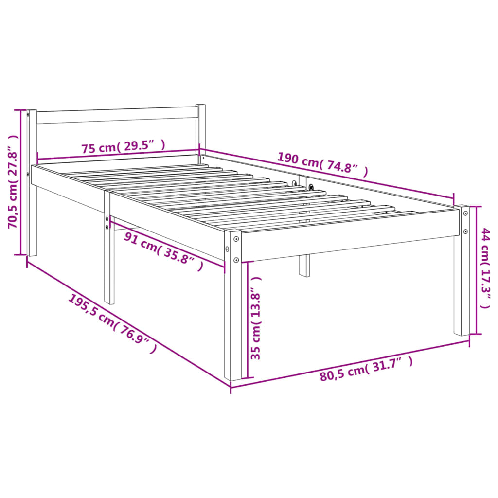 Senior Bed without Mattress White 75x190cm Small Single