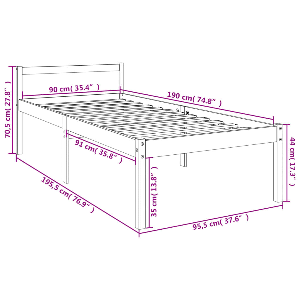 Bed Frame | Natural Pine | Solid Pine Wood | Single | Bed Frame